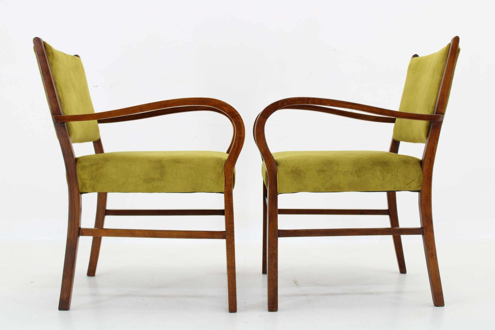 Furniture 1940s Pair Of Restored Beech Art Deco Armchairs Czechoslovakia photo