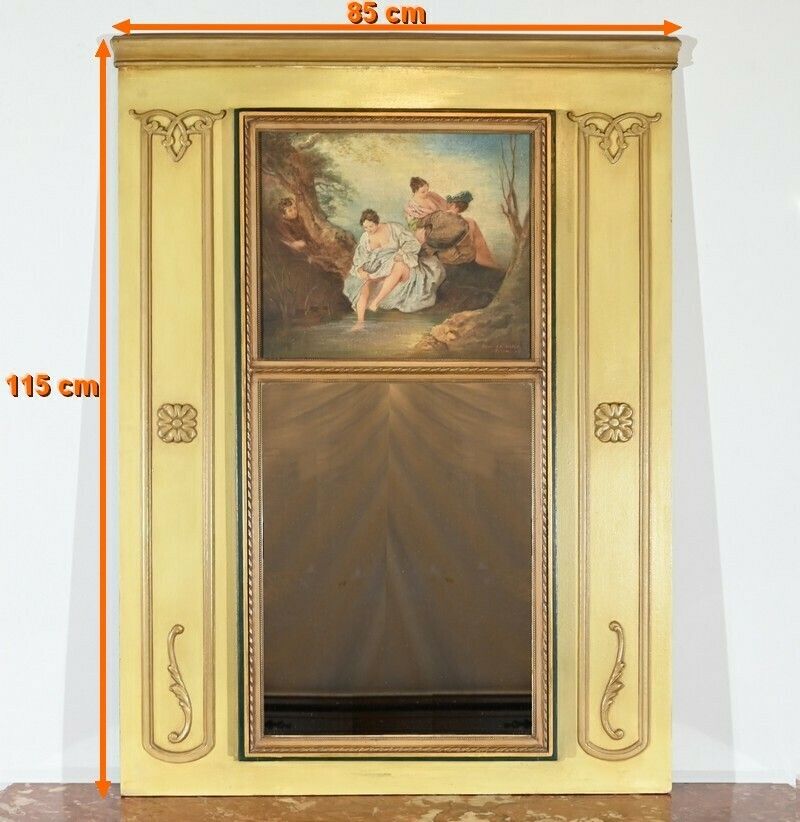 Trumeau Mirror In Lacquered Wood, Signed A.Thomaray, Louis XVI – 20th Century Style photo furniture