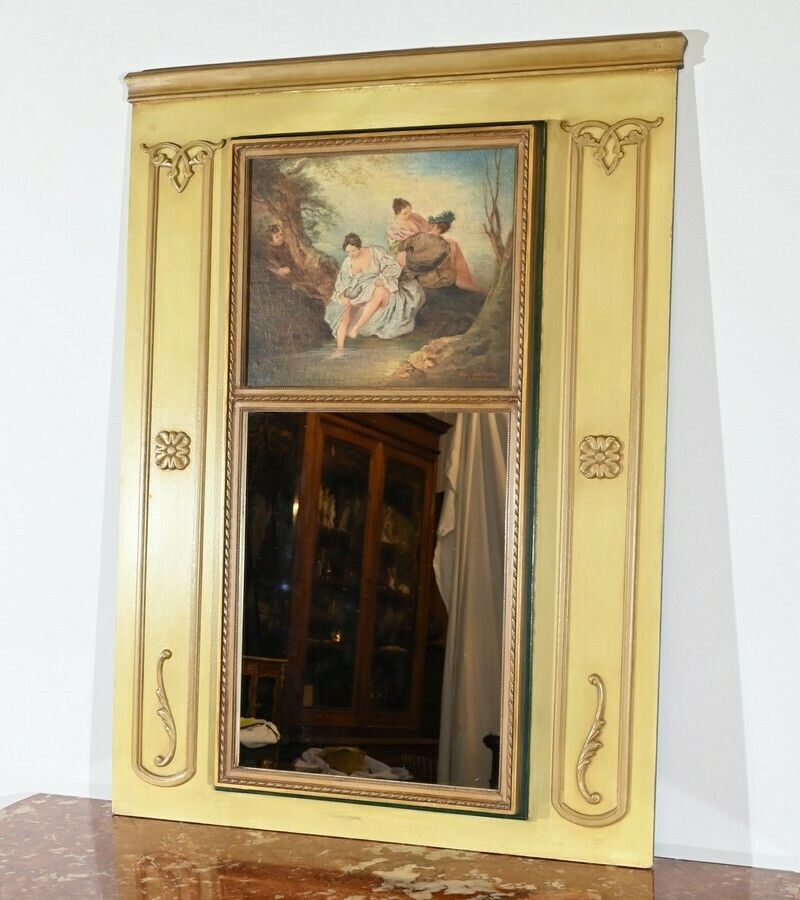 Trumeau Mirror In Lacquered Wood, Signed A.Thomaray, Louis XVI – 20th Century Style photo Art