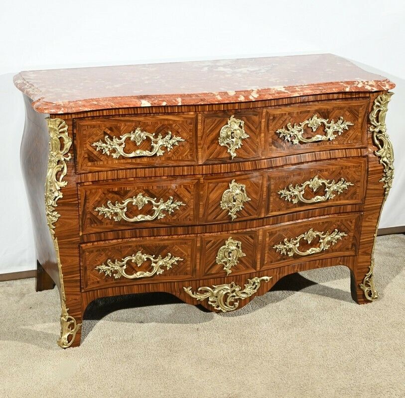 Tomb Commode In Violet Wood Marquetry, Louis XIV/Louis XV Transition Style – 1st Part 20th photo for sale