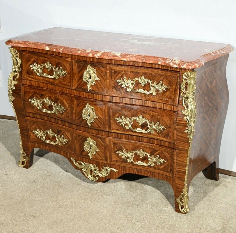 Tomb Commode In Violet Wood Marquetry, Louis XIV/Louis XV Transition Style – 1st Part 20th photo Furniture