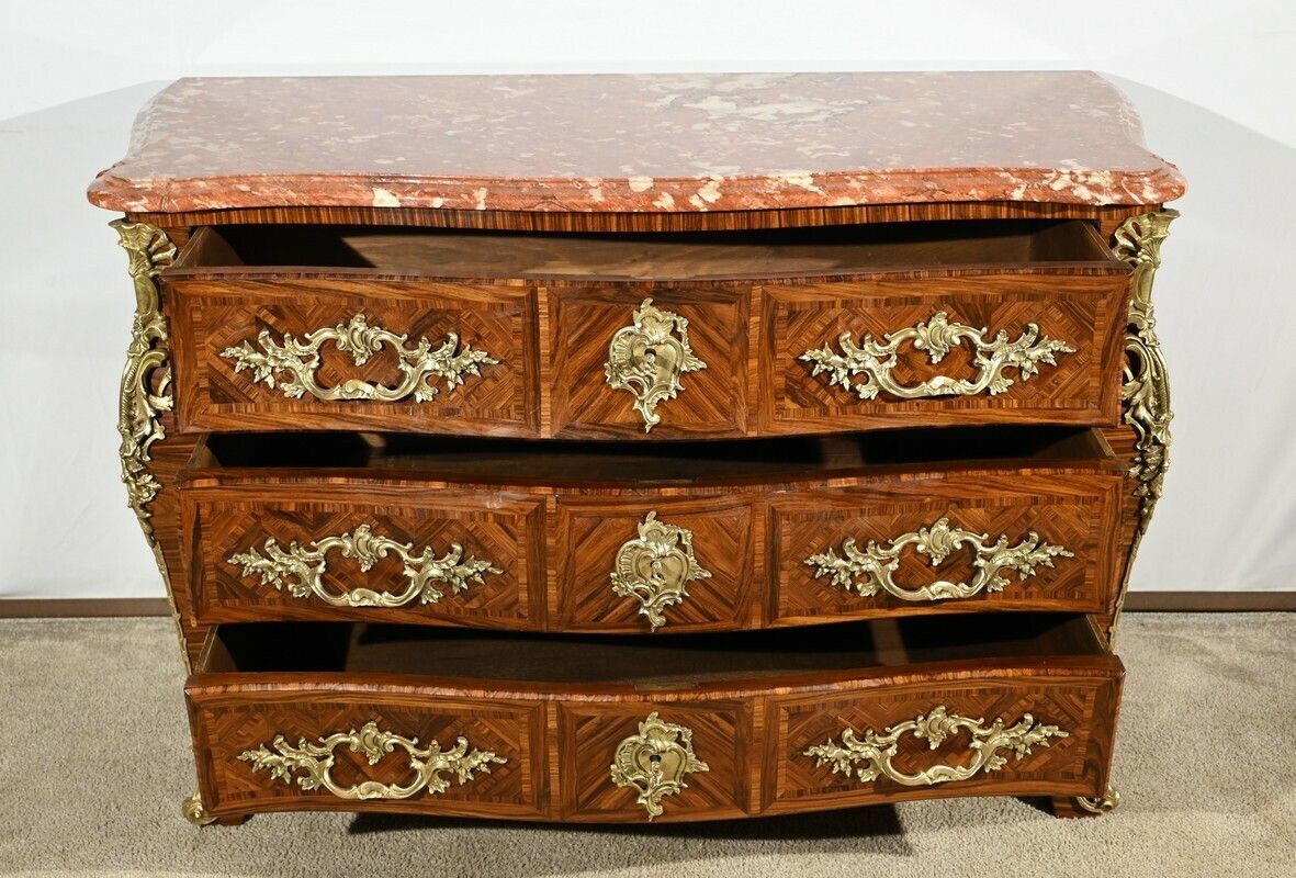 Tomb Commode In Violet Wood Marquetry, Louis XIV/Louis XV Transition Style – 1st Part 20th photo 2932.17741982