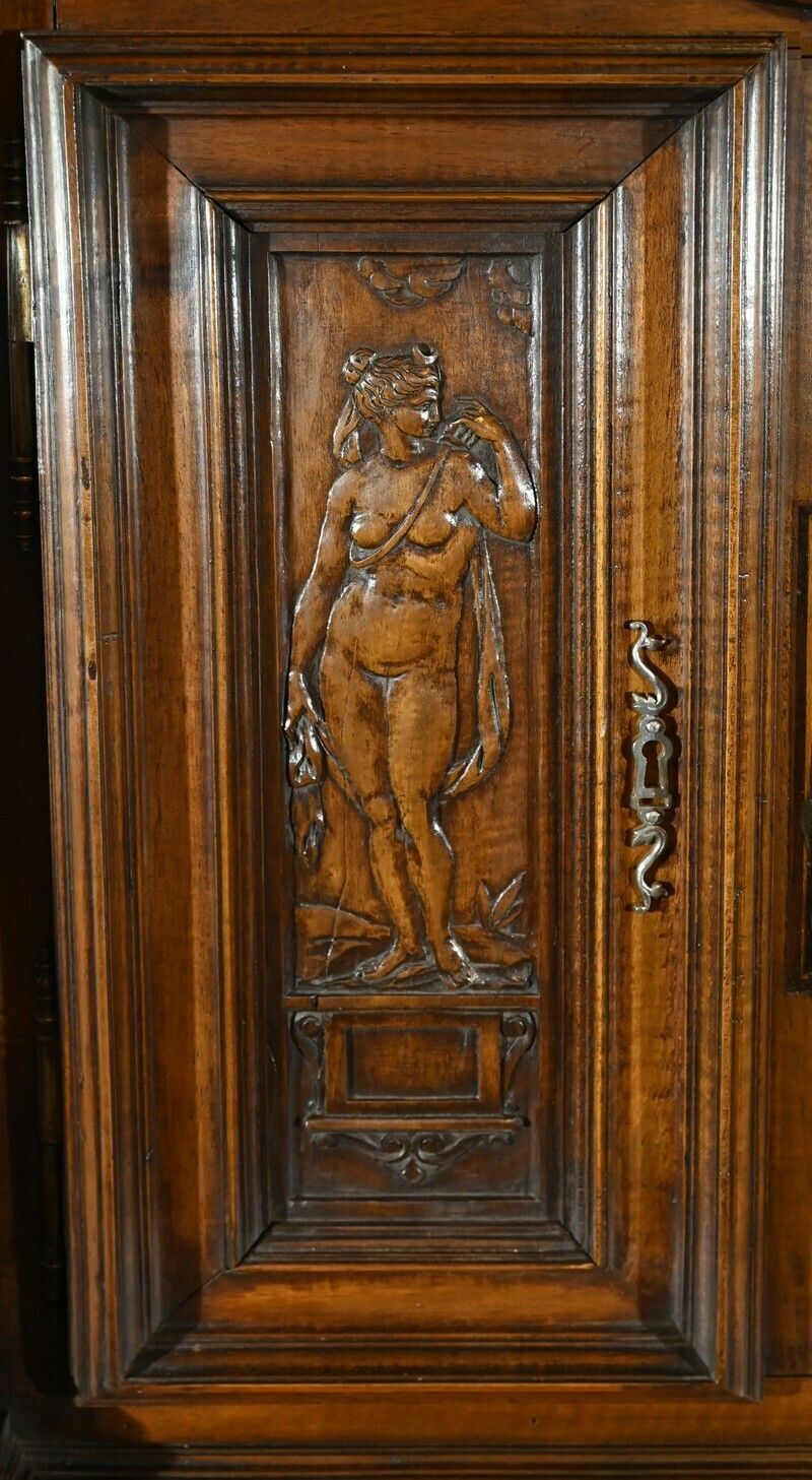 Small Two Body Buffet In Solid Walnut, Renaissance Style – Mid 19th Century photo vintage