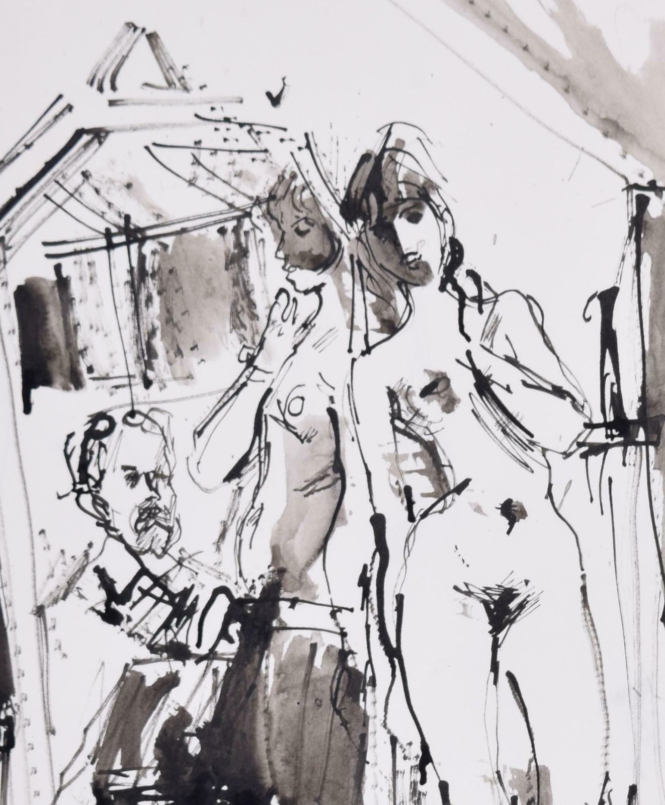Peter Collins Arca Self Portrait In Two Mirrors With Nude Ink Drawing By Peter Collins Arca Circa 1995 photo furniture