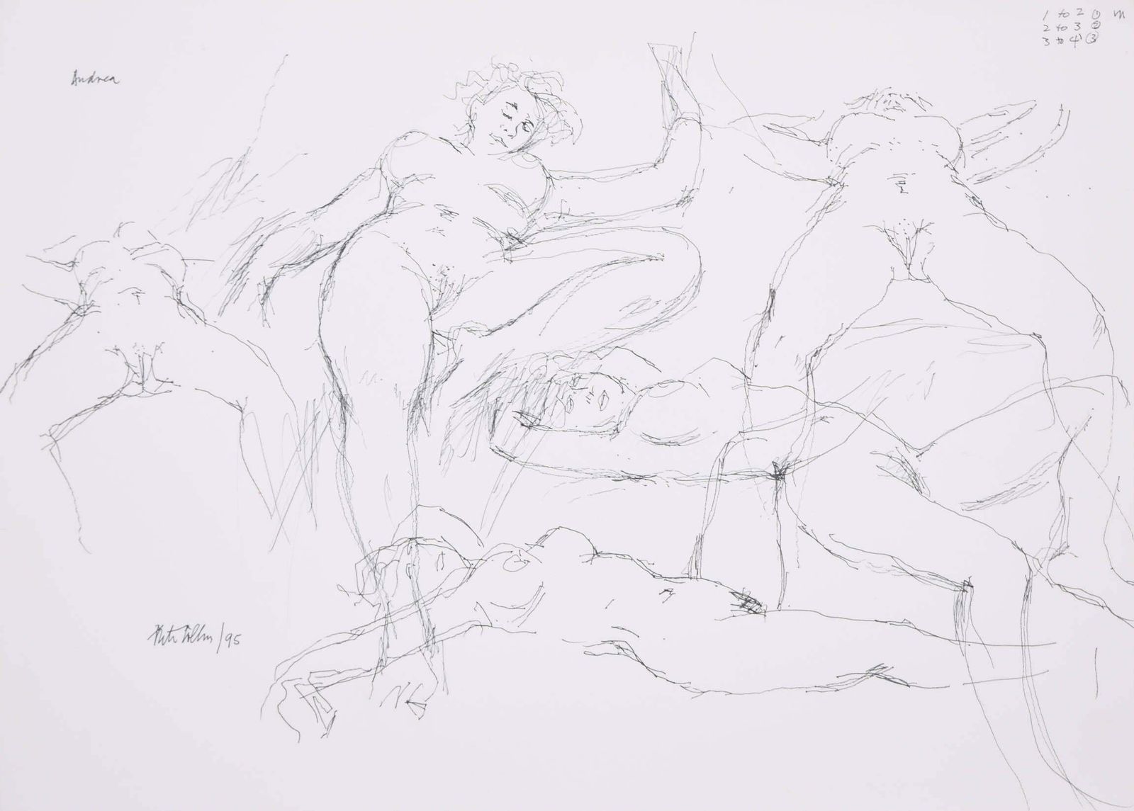 Peter Collins Arca Reclining Nude Studies Of Andrea Ink Drawing By Peter Collins Arca 1995
