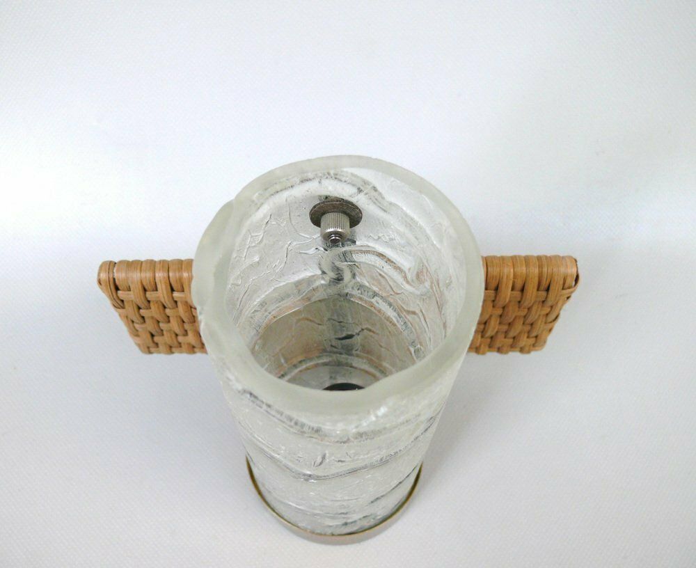 Elegant Wall Lights In Ice Glass, Rattan & Brass From Doria Leuchten, 1960s, Set Of 2 photo vinterior