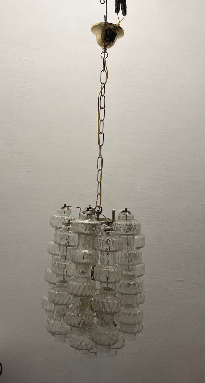 Iconic Murano Glass Barbell Chandelier By Venini 1960’s photo for sale