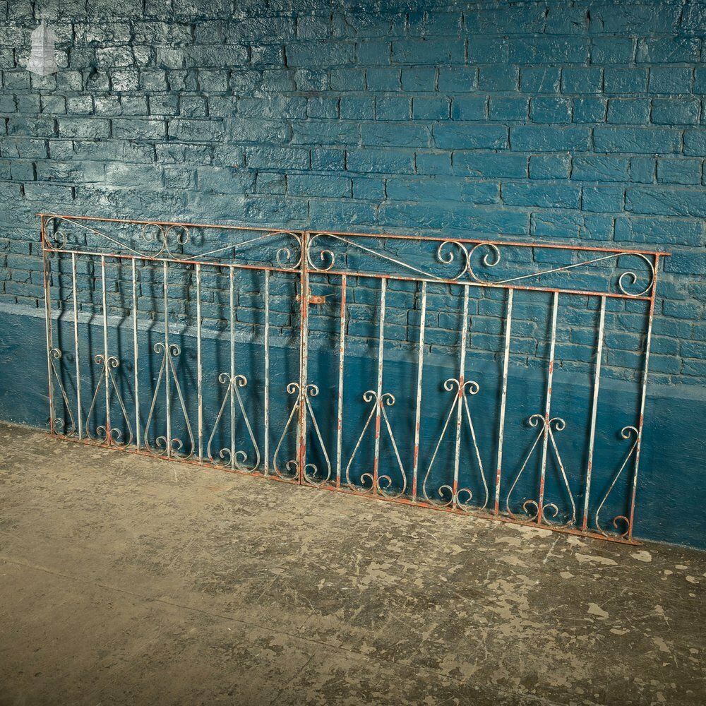Wrought Iron Driveway Gates, Pair Of 20th C Gates With Distressed Paint Finish photo furniture