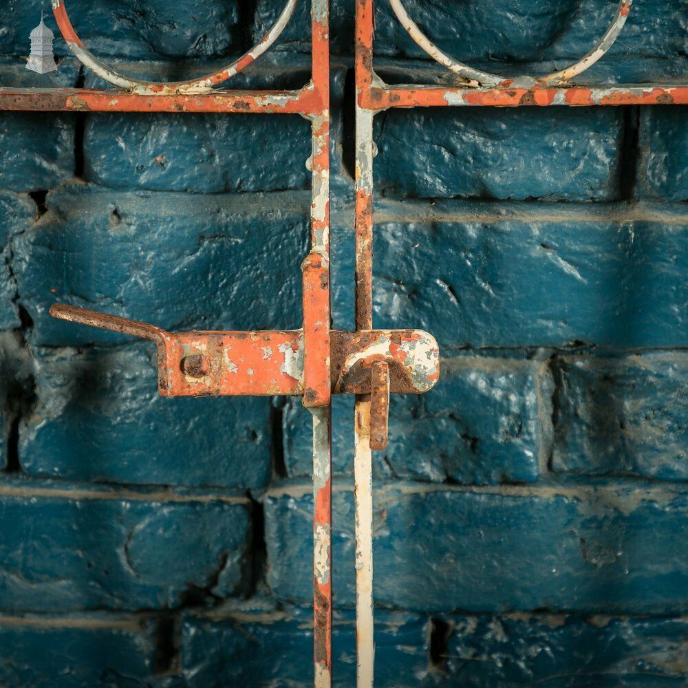 Wrought Iron Driveway Gates, Pair Of 20th C Gates With Distressed Paint Finish photo 480.0