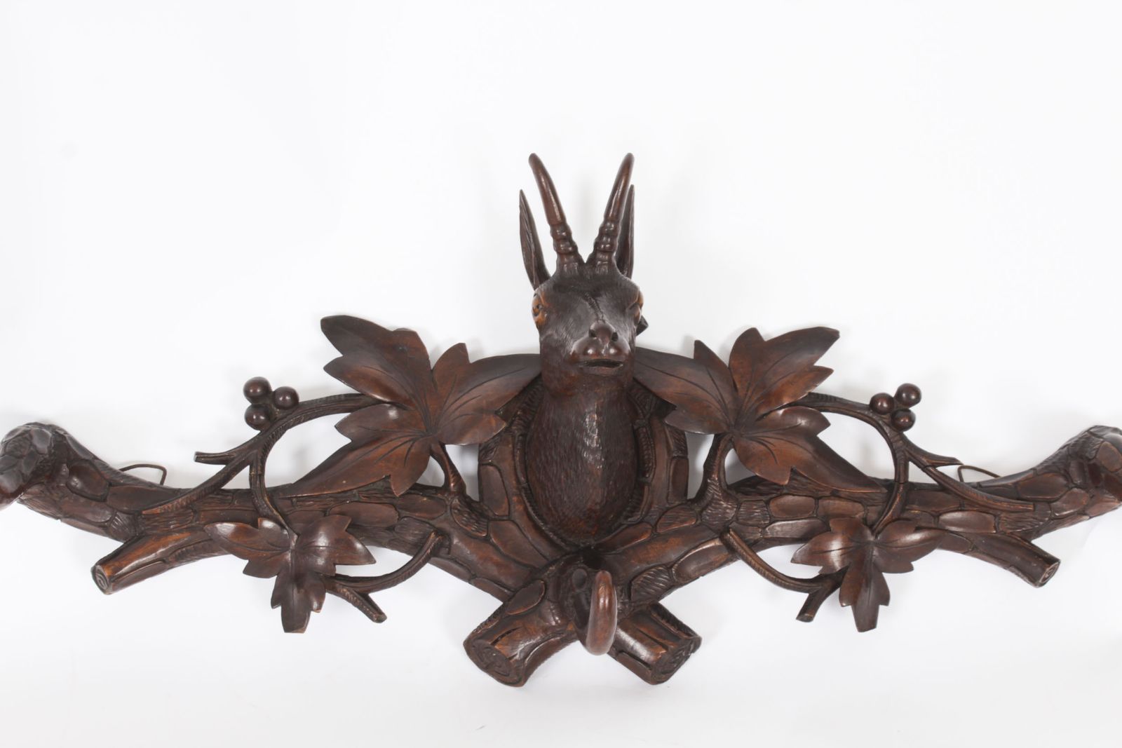 Antique Hand Carved Black Forest Chamois Goat's Head Hat & Coat Rack 19th C photo for sale