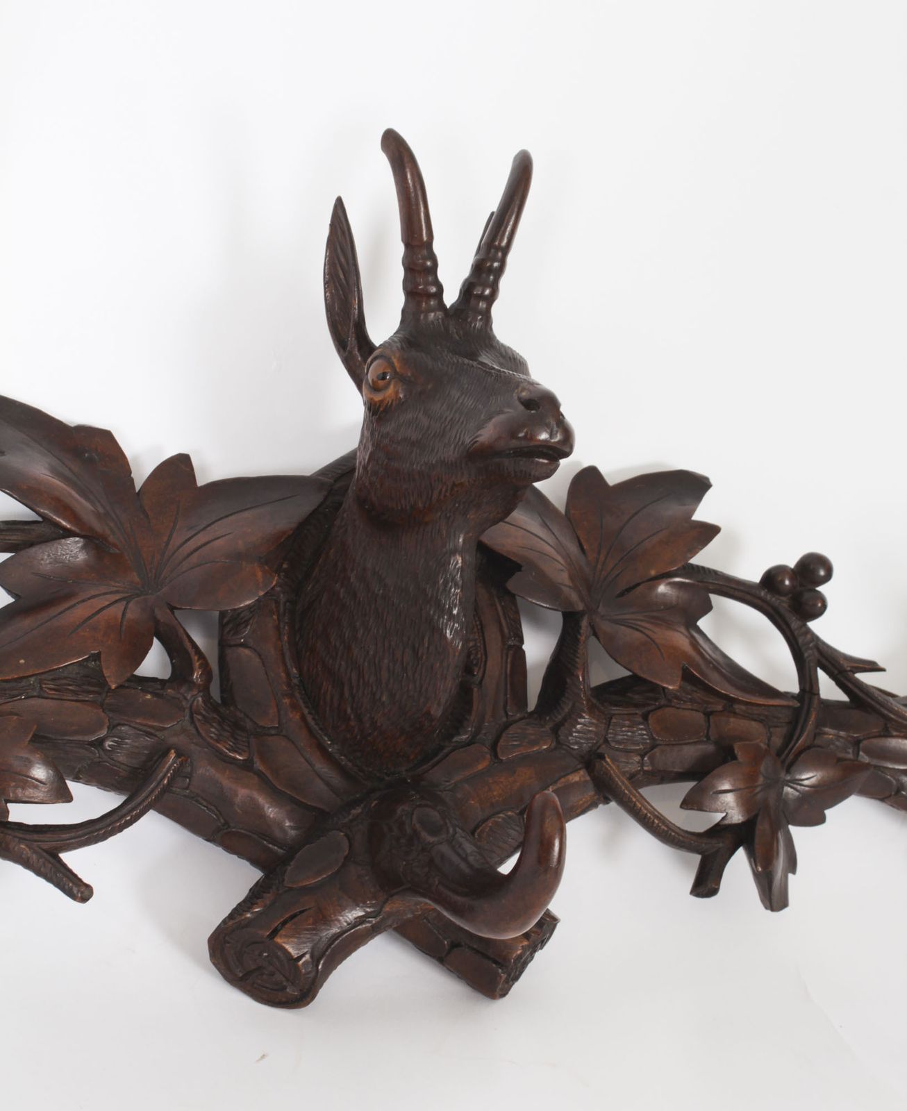 Antique Hand Carved Black Forest Chamois Goat's Head Hat & Coat Rack 19th C photo Art
