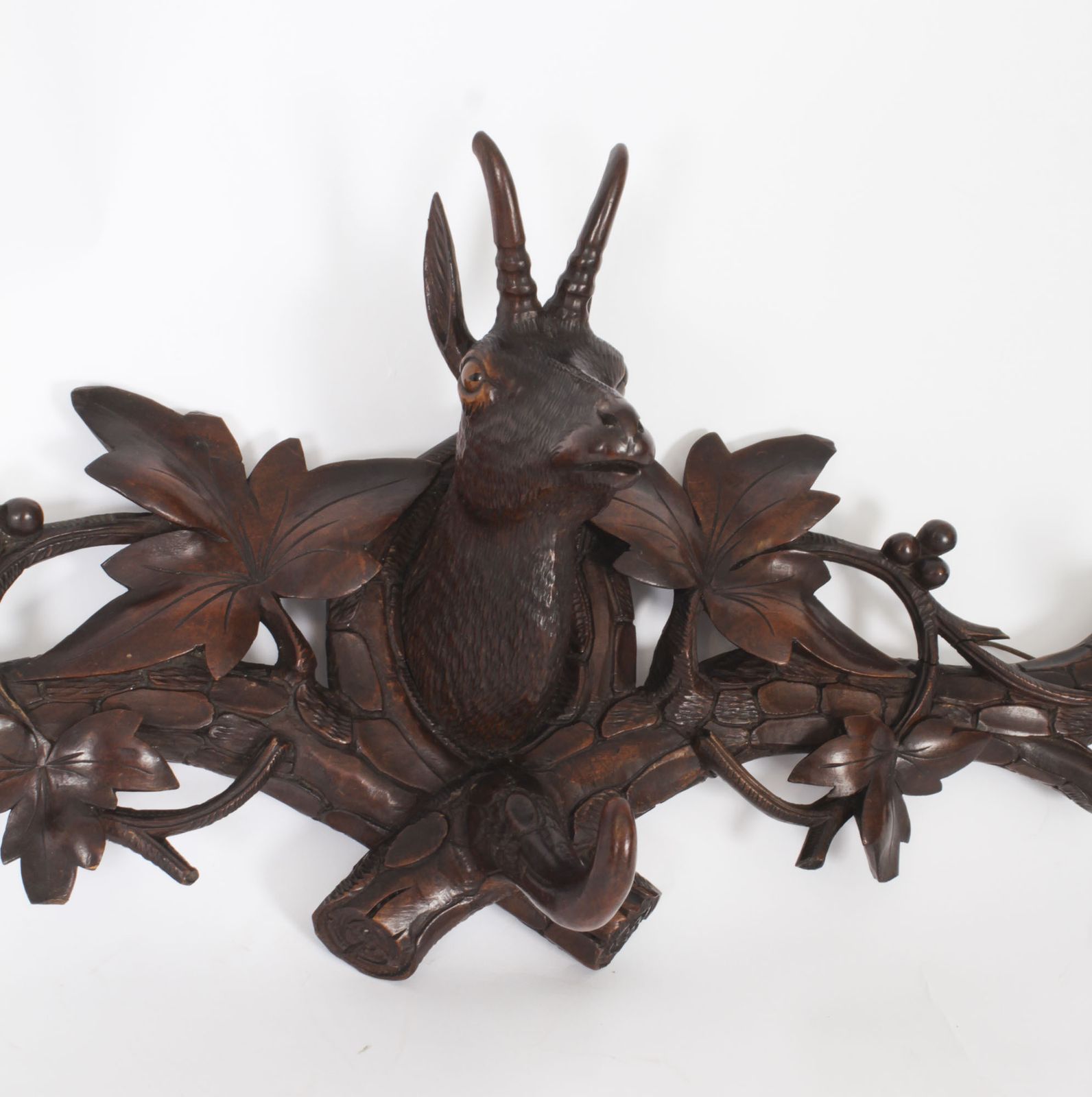 Antique Hand Carved Black Forest Chamois Goat's Head Hat & Coat Rack 19th C photo buy
