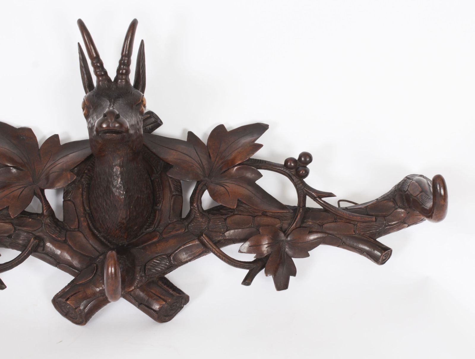 photo furniture Antique Hand Carved Black Forest Chamois Goat's Head Hat & Coat Rack 19th C