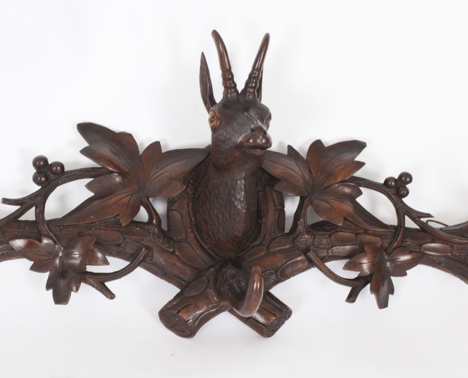 Art Antique Hand Carved Black Forest Chamois Goat's Head Hat & Coat Rack 19th C photo