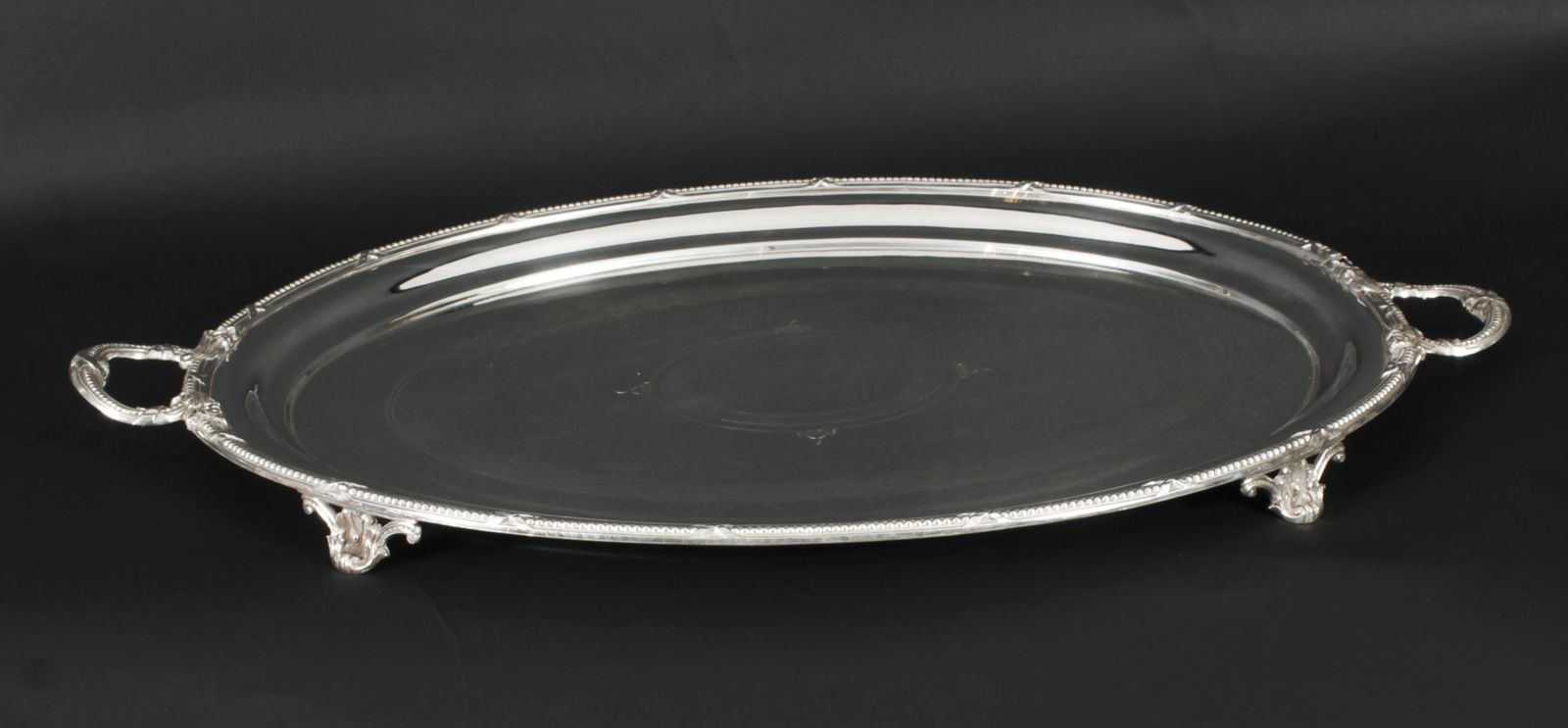 Antique Large German Oval Silver Plated Tray Peters Hamburg 19th C photo furniture