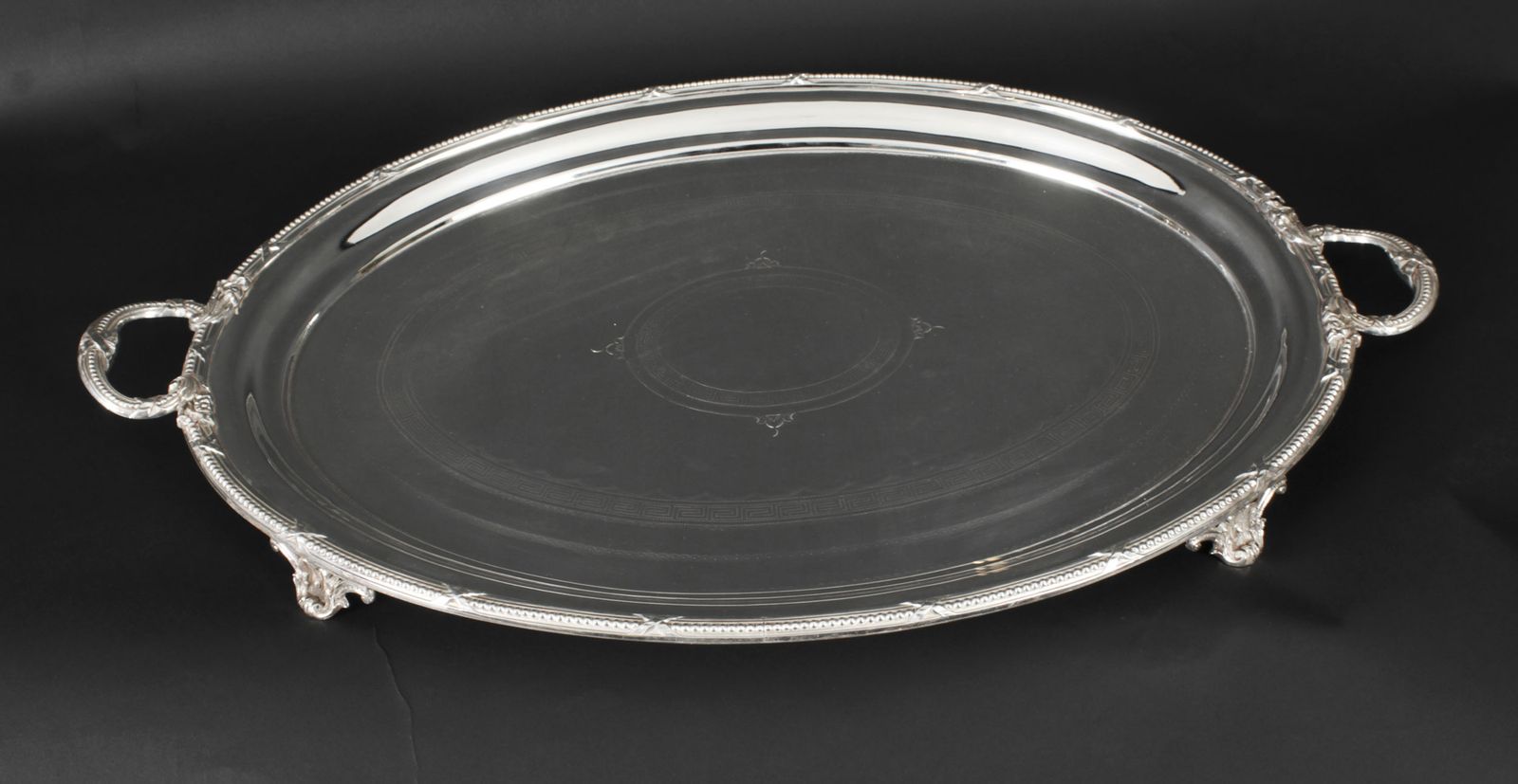 Antique Large German Oval Silver Plated Tray Peters Hamburg 19th C photo for sale