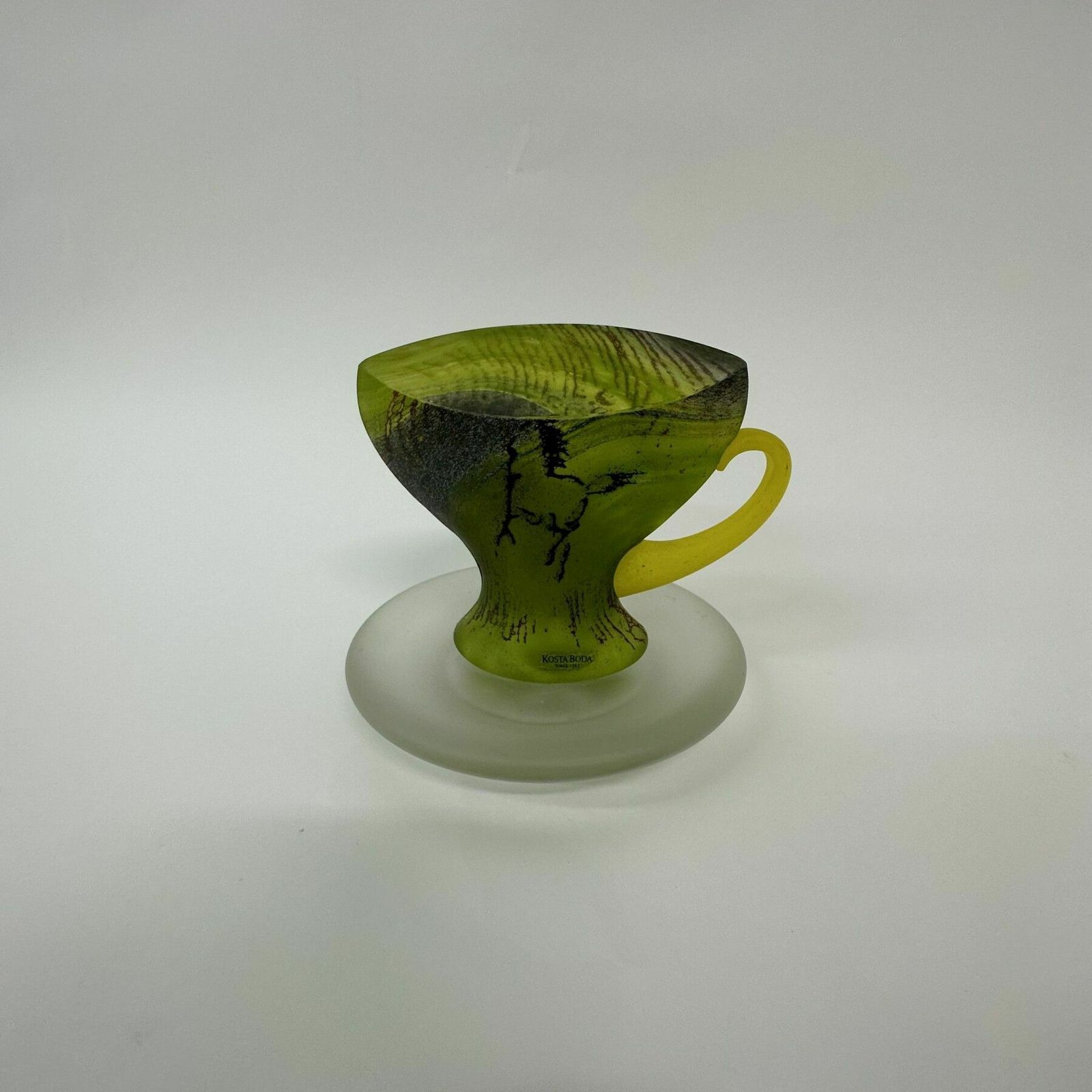 Rare Kjell Engman For Kosta Boda Sweden Green Glass Teacup , 1980’s photo 557.0