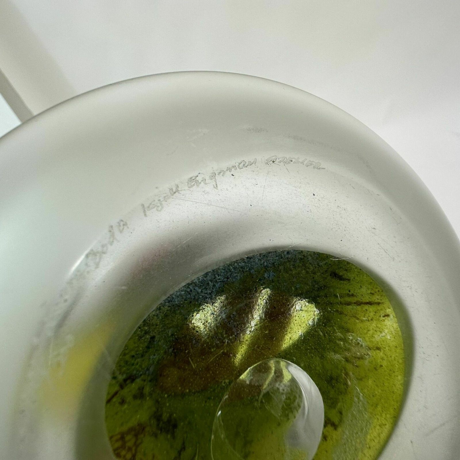 photo vinterior Rare Kjell Engman For Kosta Boda Sweden Green Glass Teacup , 1980’s