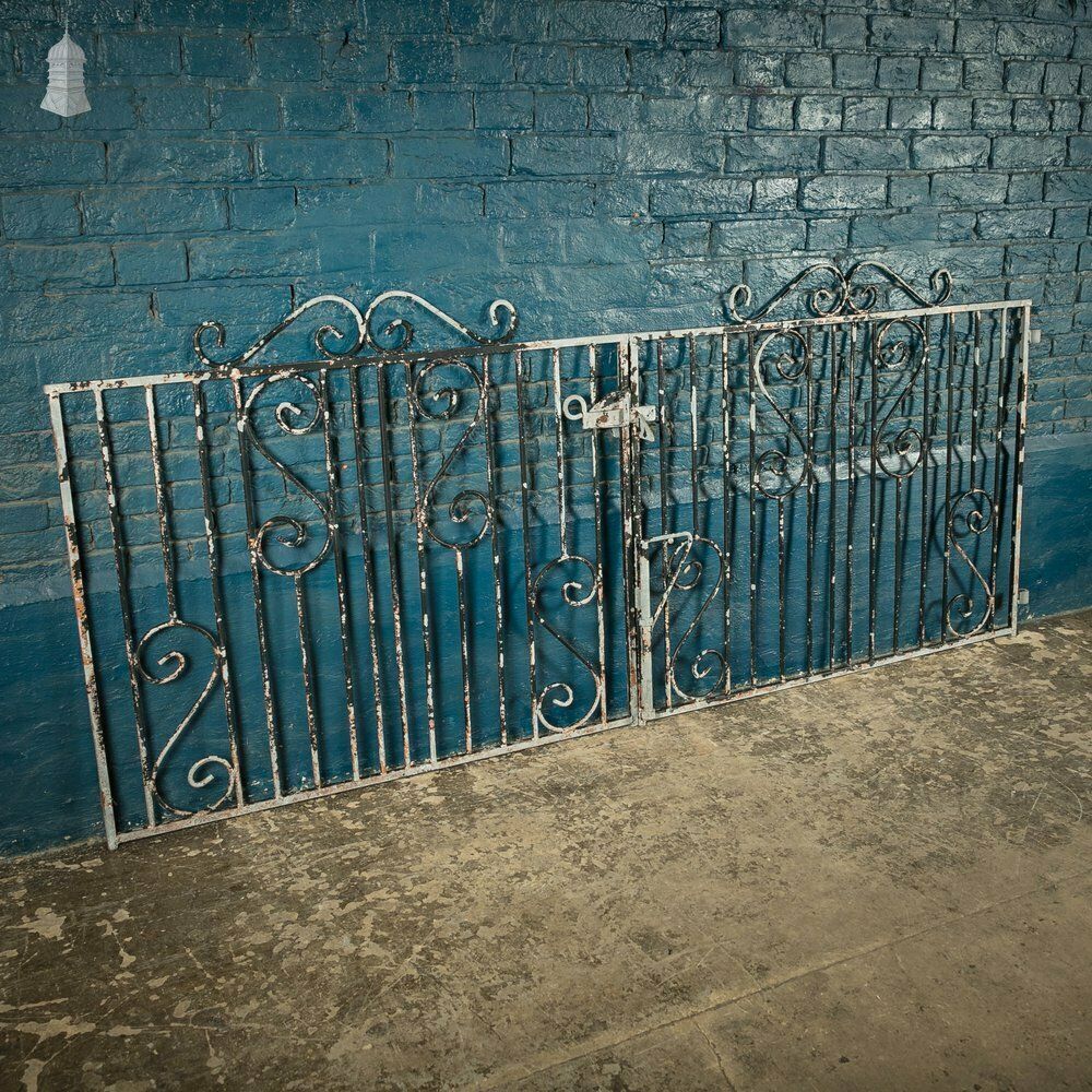 photo buy Wrought Iron Driveway Gates, Pair Of 20th C Gates With Distressed Painted Finish