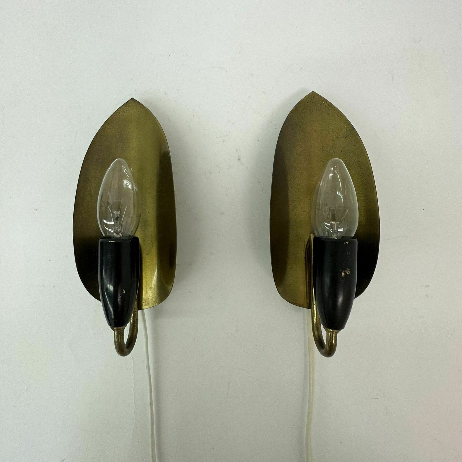 Set Van 2 Messing Wandlampen, Ca. Jaren 1950