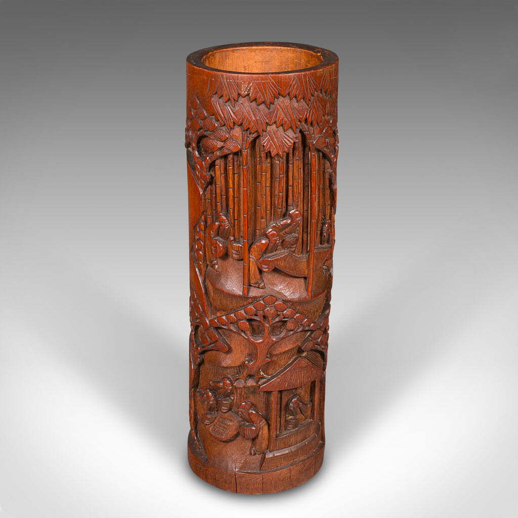Tall Pair Of Antique Brush Pots, Chinese, Bamboo, Bitong, Flower Vase, Victorian photo for sale