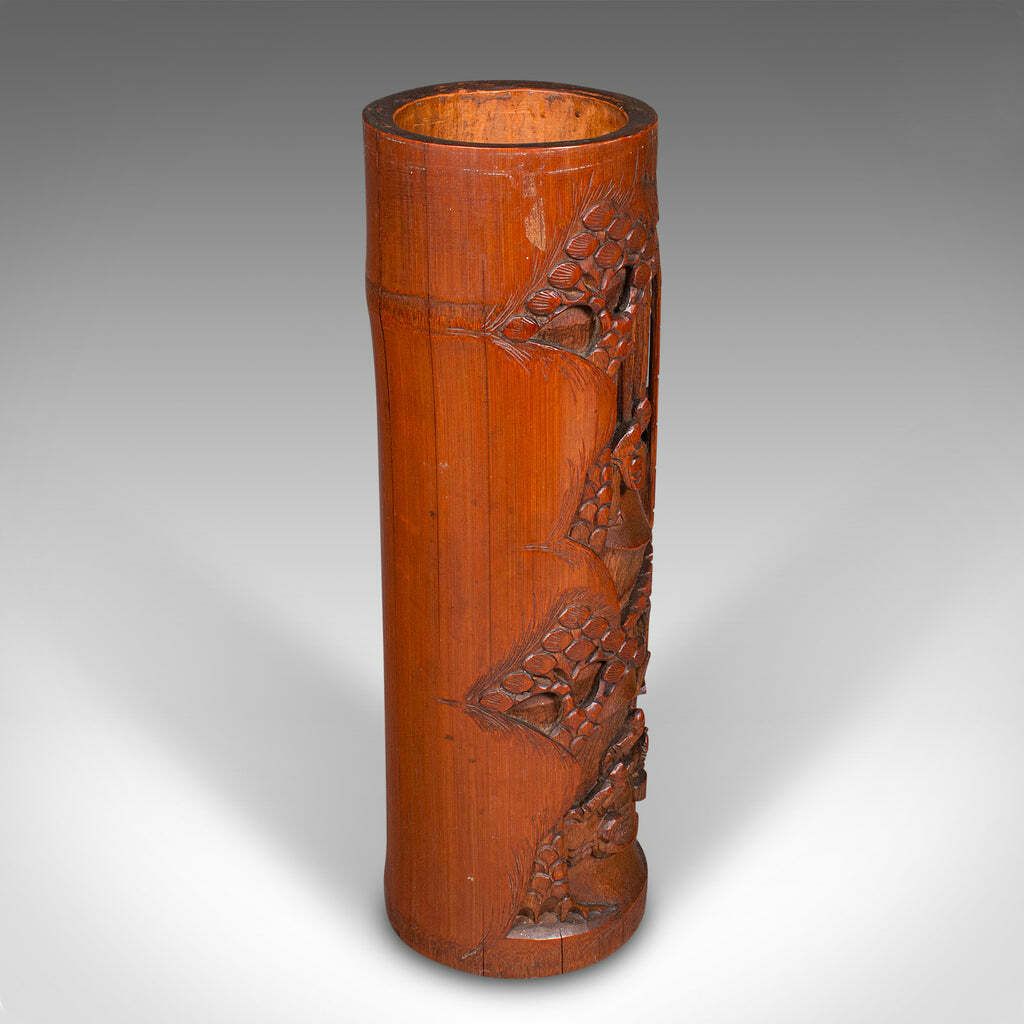 Tall Pair Of Antique Brush Pots, Chinese, Bamboo, Bitong, Flower Vase, Victorian photo Home Decor