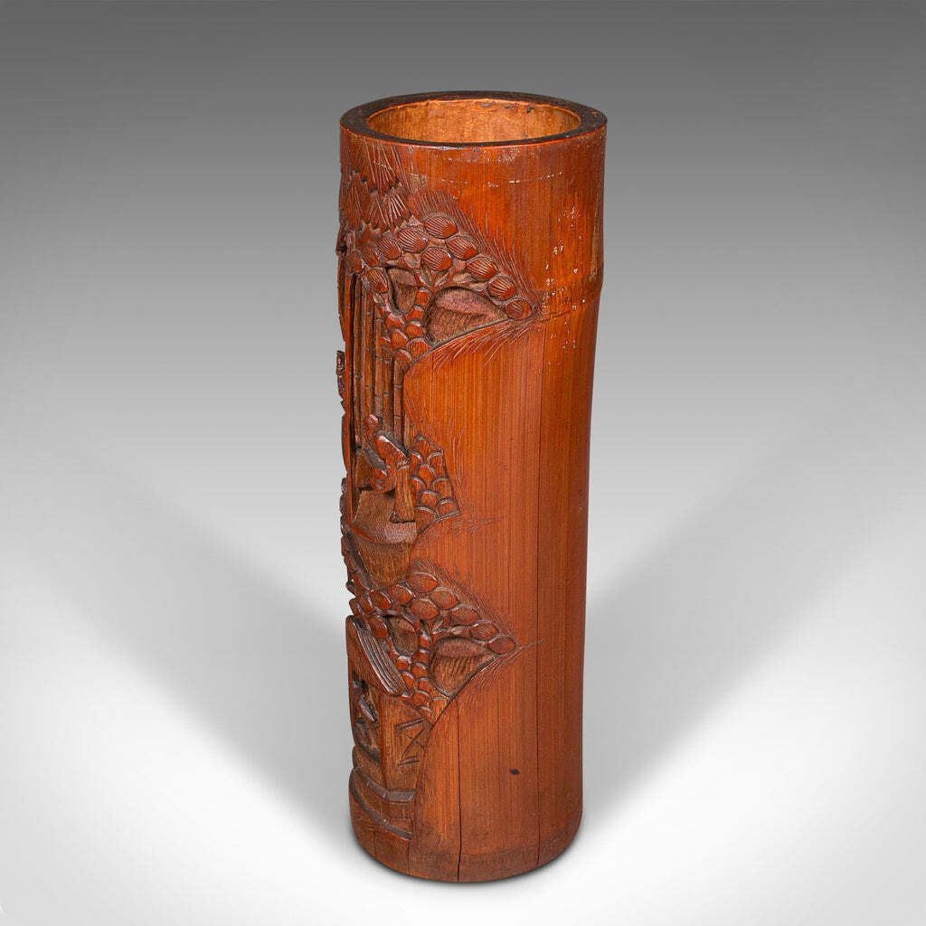 Tall Pair Of Antique Brush Pots, Chinese, Bamboo, Bitong, Flower Vase, Victorian photo vinterior