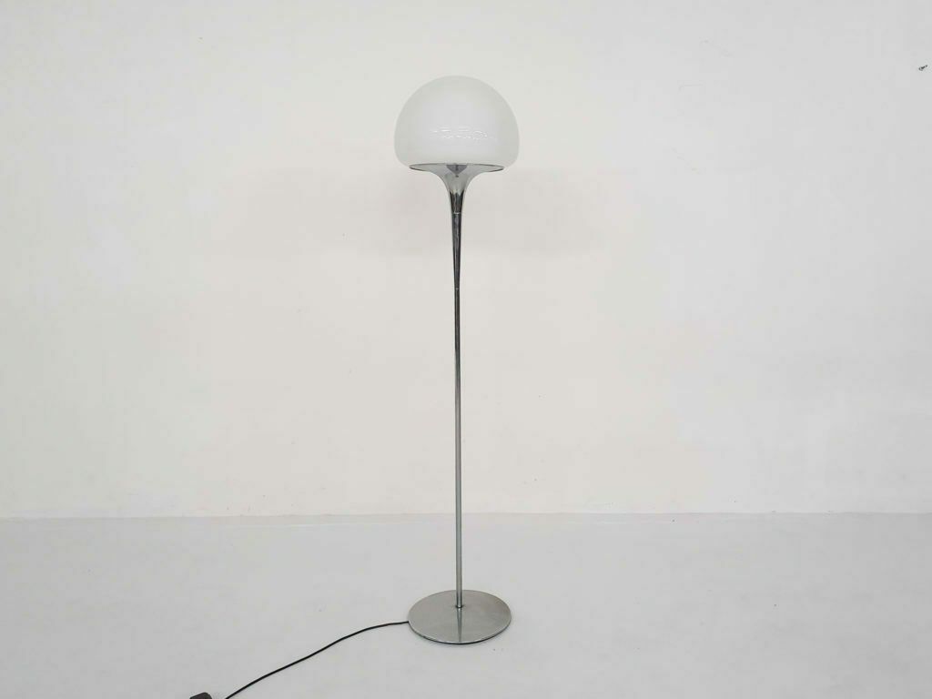 Opaline Glass And Chrome Floor Lamp By Goffredo Reggiani Italy 1960s