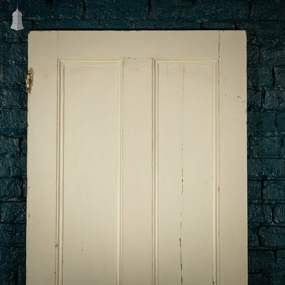 Pine Panelled Door, Moulded 4 Panel Victorian, White Painted Finish photo vintage