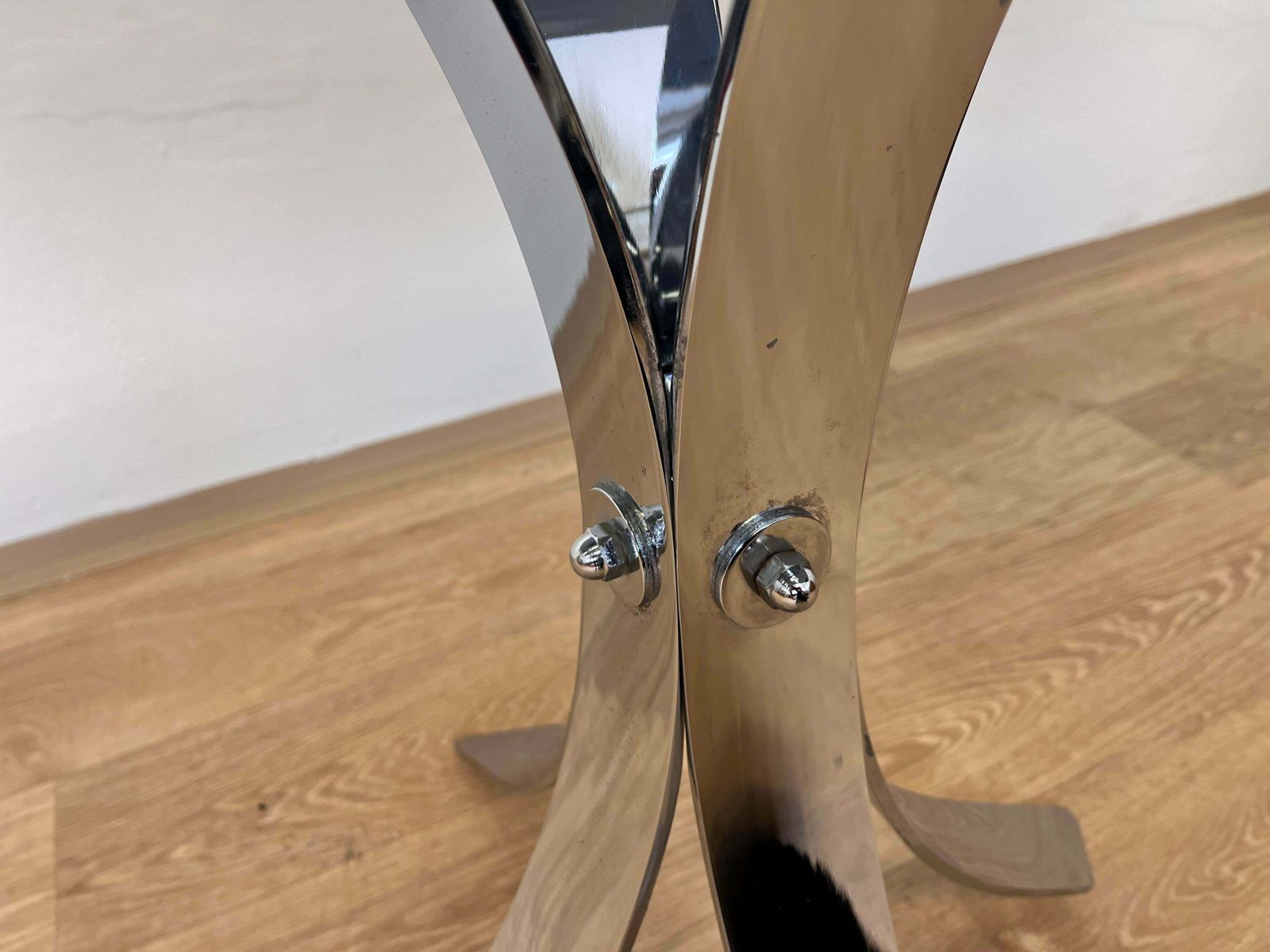 1970s Mid Century Steel Chrome And Smoked Glass Dining Table photo furniture