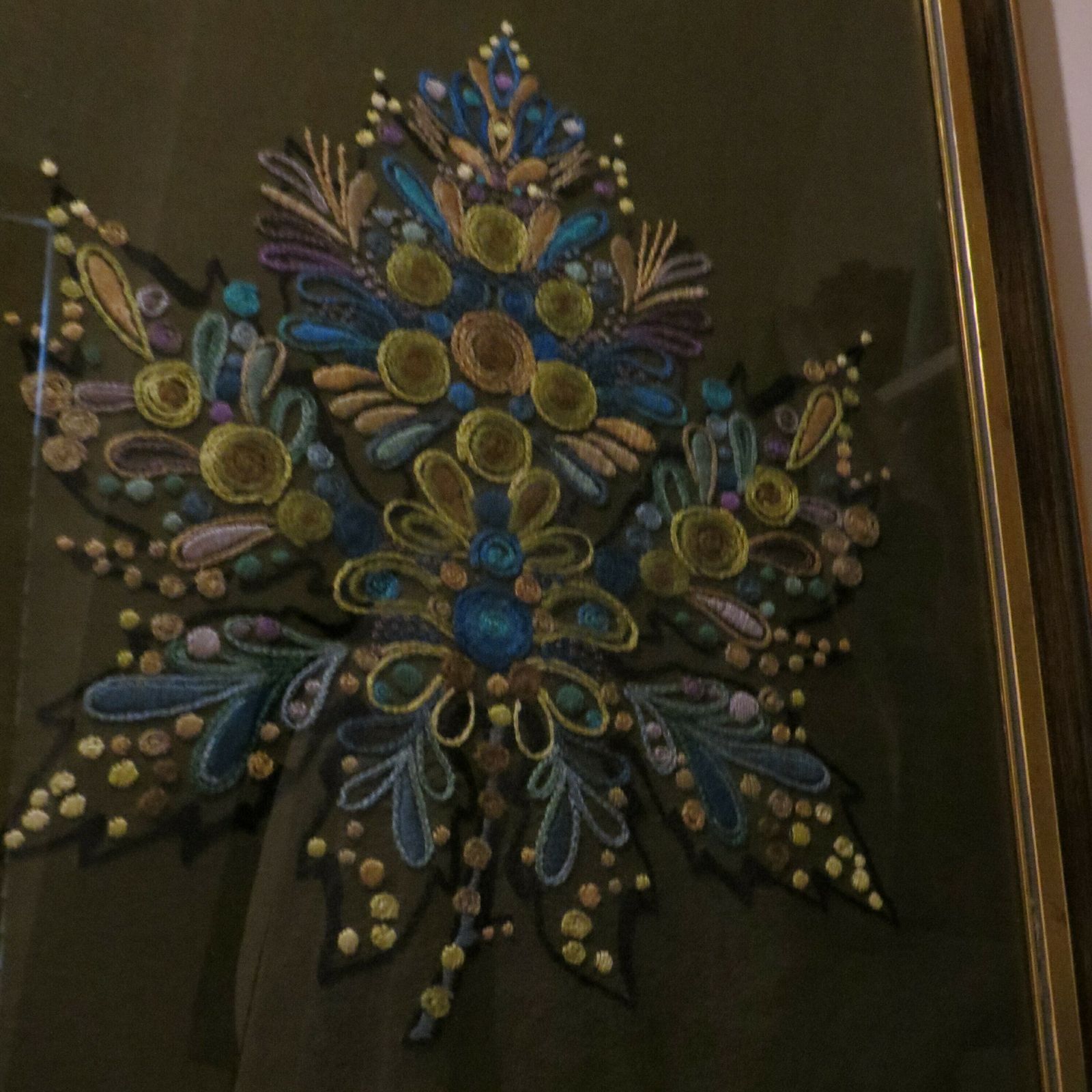 Scandinavian Swedish 1960s Wall Hanging Crewel Picture Wall Art Blue Green photo Art