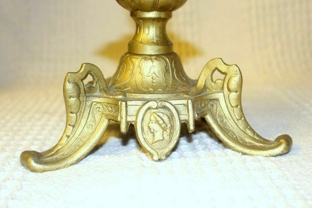 Antique Old Brass Napoleon III 171 Lsf Lady Figure Candle Holder photo for sale