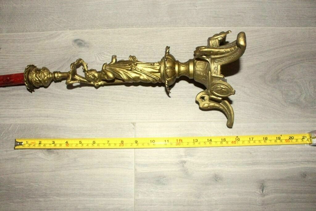 photo vinterior Antique Old Brass Napoleon III 171 Lsf Lady Figure Candle Holder