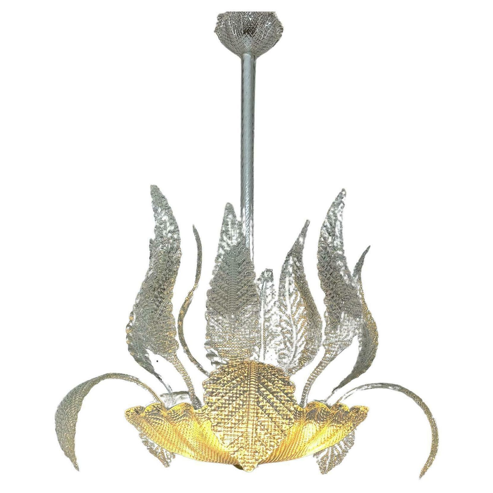 1950's Barovier & Toso Murano Glass And Brass Chandelier
