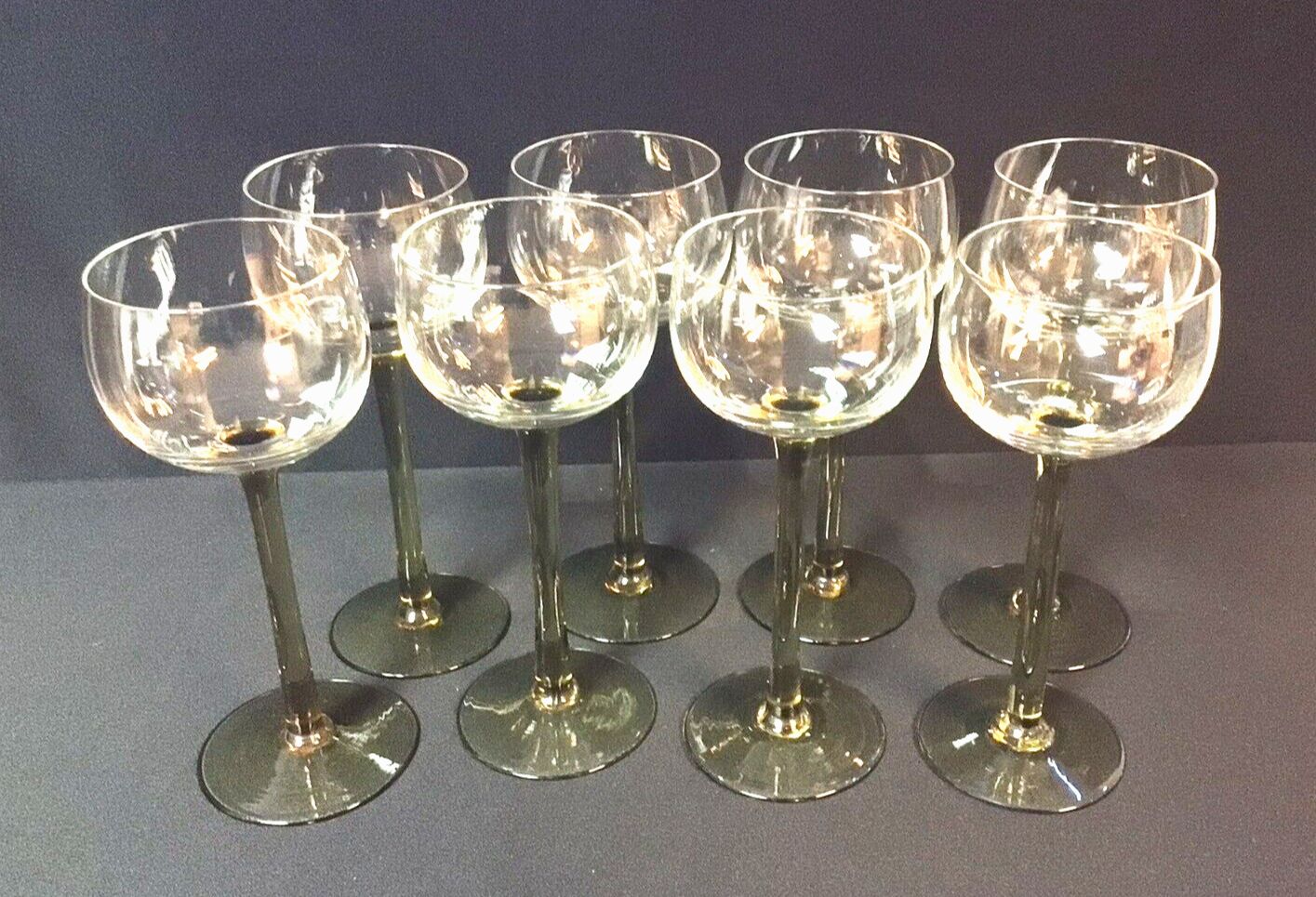 Vintage 1970s Set Of 8 Yellow Stemmed Tall Hock Wine Glasses photo vinterior