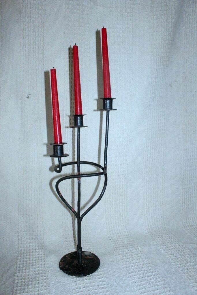 Antique Unique Wrought Iron Candle Holder Chateau Design Triple Candle Handmade photo furniture
