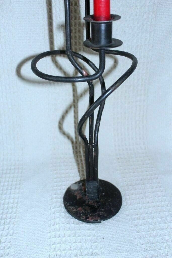 Antique Unique Wrought Iron Candle Holder Chateau Design Triple Candle Handmade photo vintage