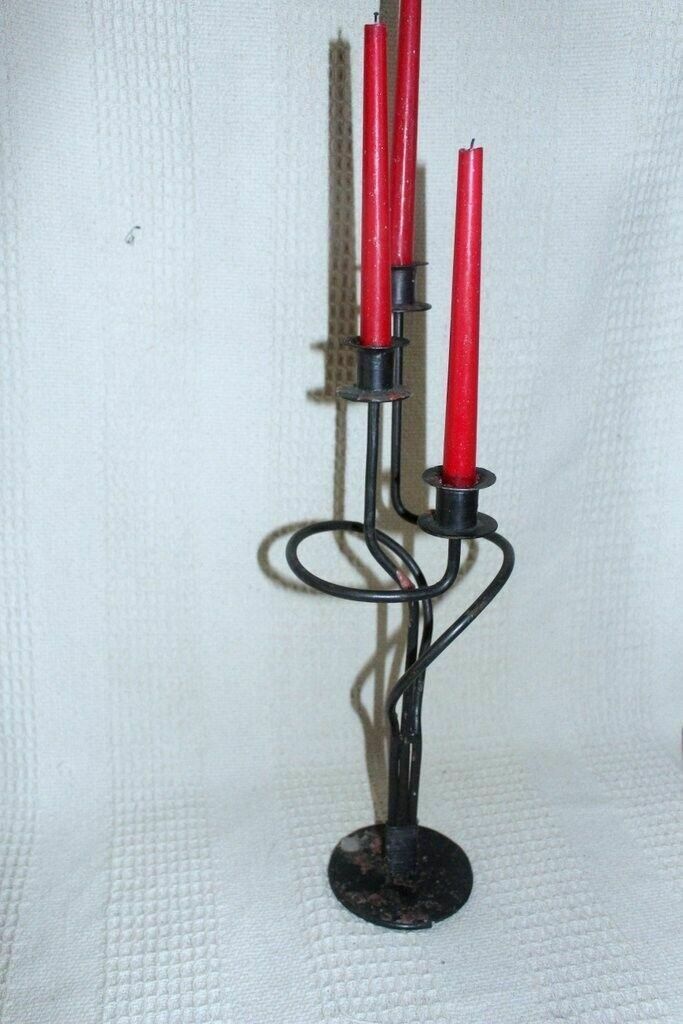 photo furniture Antique Unique Wrought Iron Candle Holder Chateau Design Triple Candle Handmade