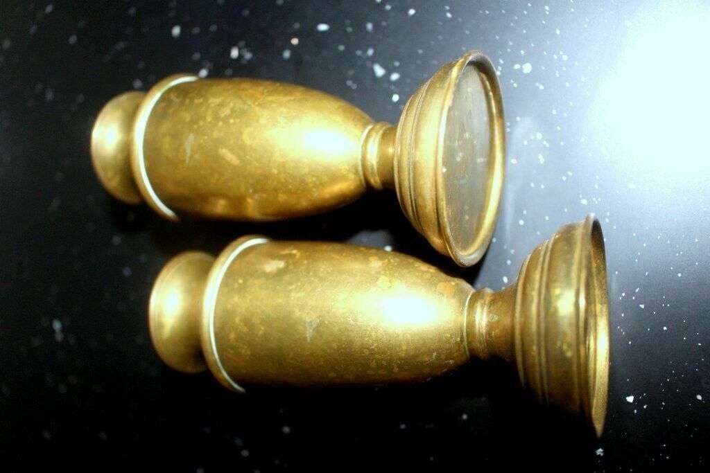 photo vinterior French Vtg Pair Of Brass Petite Vase Urn Royal Malines Candleholder + Candles