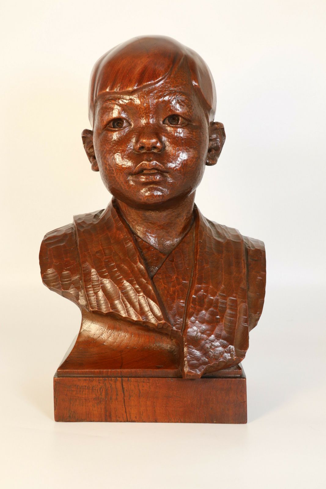 A Fine Carved Life Size Walnut Sculpture Bust Of An Oriental Boy By George Henry Paulin, Scottish (1888 – 1962) photo for sale