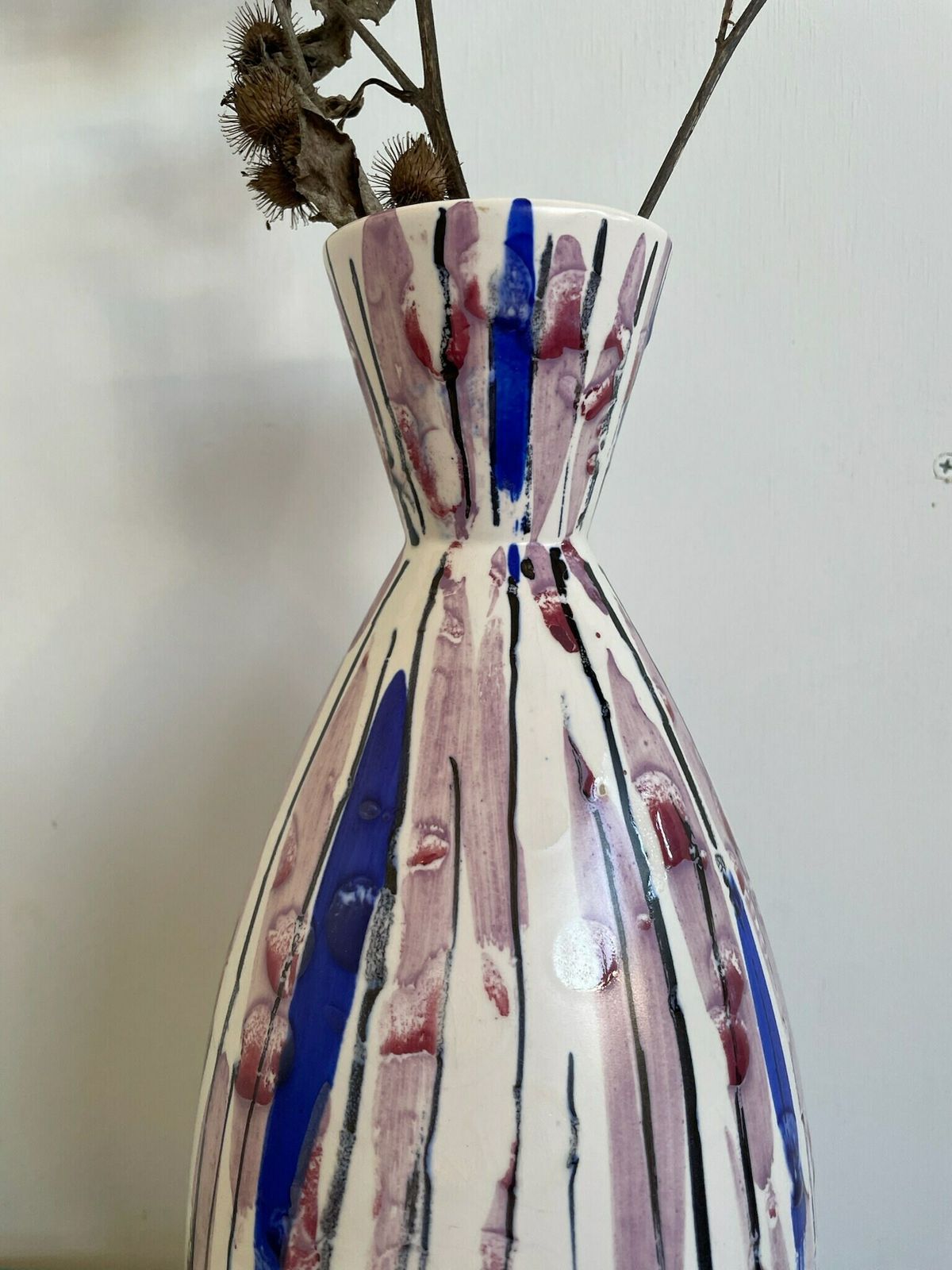Norwegian Mid Century 1950s Vase By Krakeroy Keramikk Lilac And Blue Abstract Colour Way 362 Model photo for sale