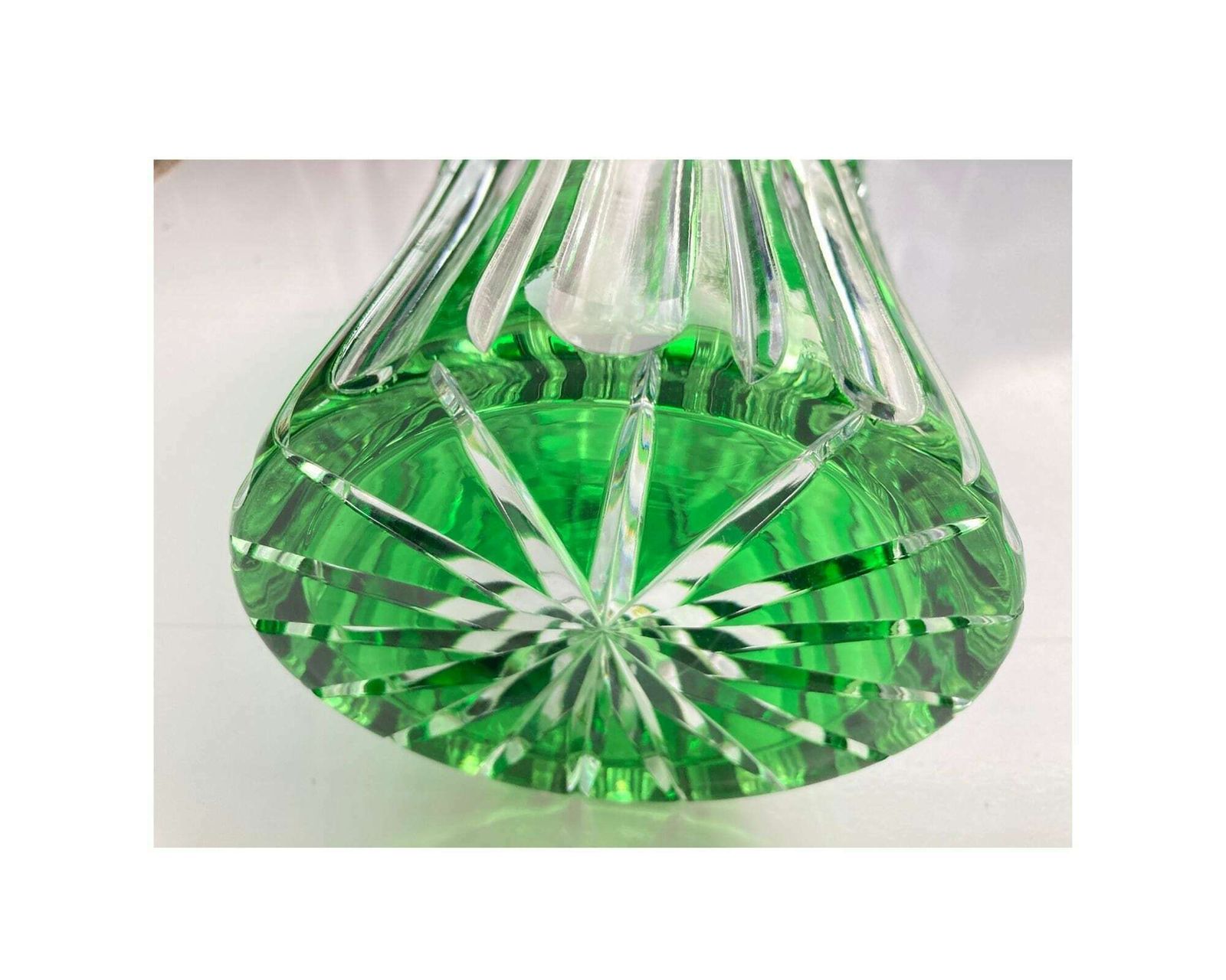 Crystal Green Vase | Large Center Piece | 11.8" Tall | Boho Art With Dots And Stripes photo Home Decor