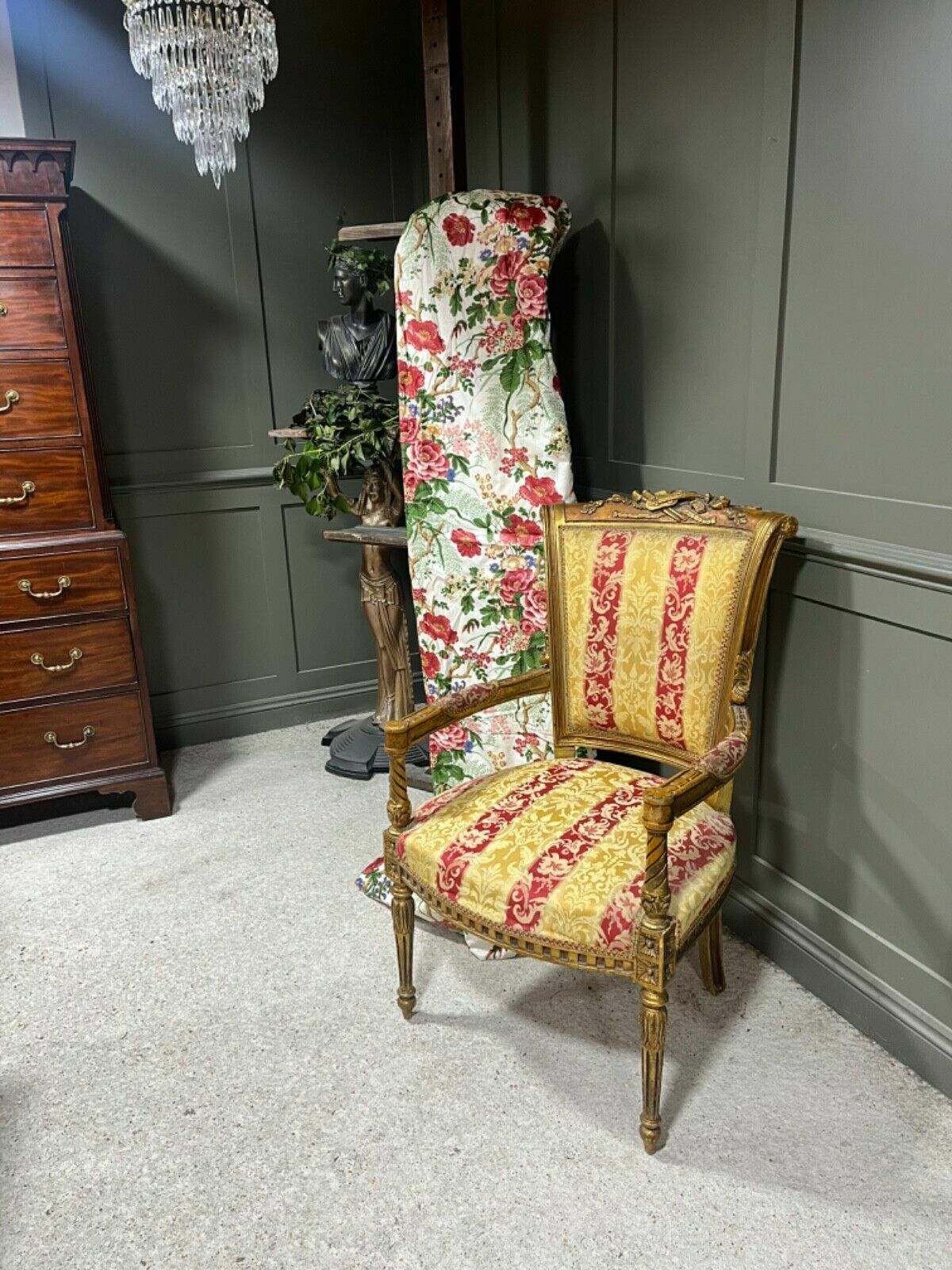French Salon Chair Antique Style Armchair Carved Gilt Wood Frame