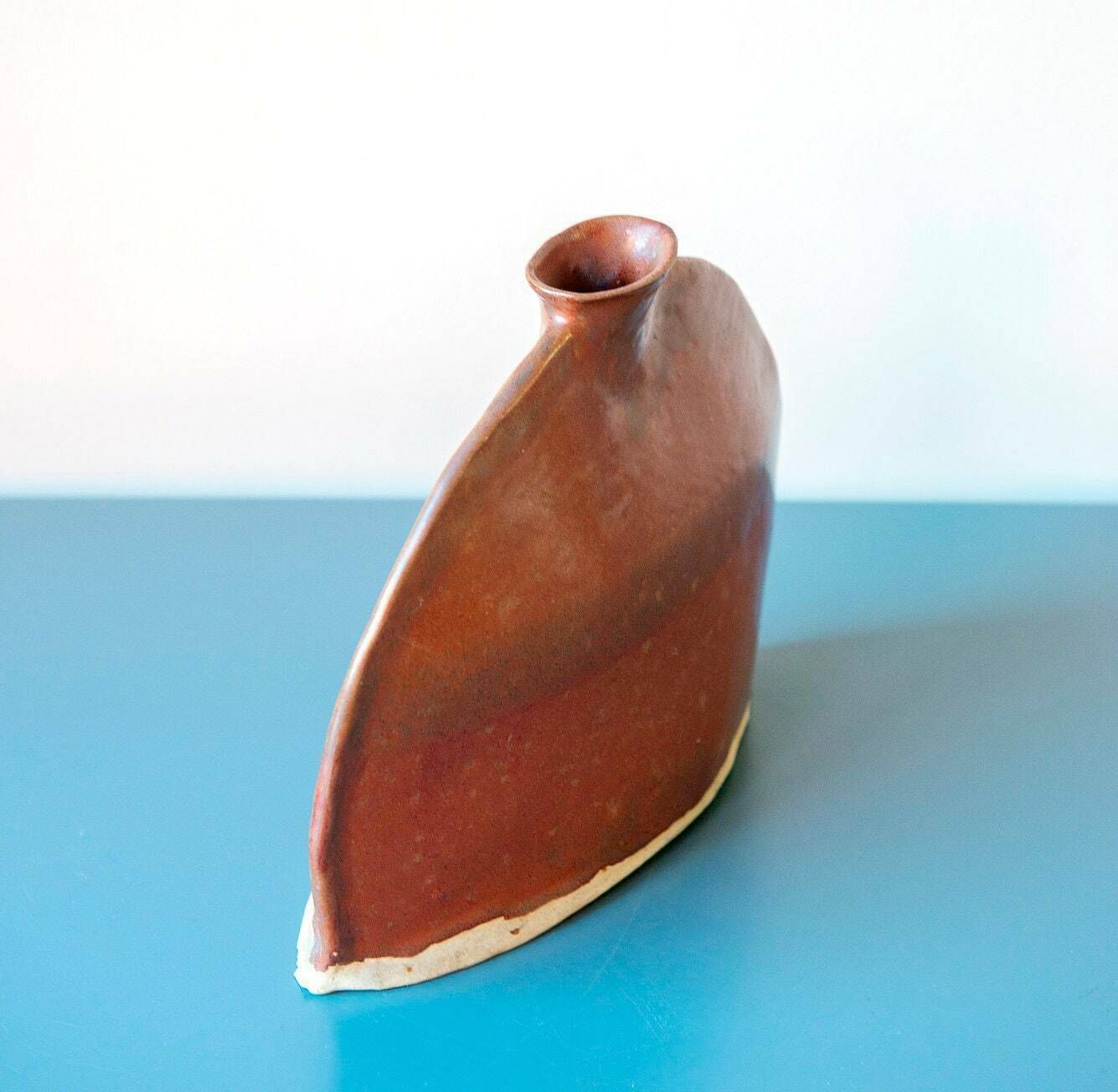Studio Pottery Vaas, Vintage Keramische Vaas, Decoratief Aardewerken Object, Mid Century Modern, Handgemaakte Ronde Bloemenvaas photo buy