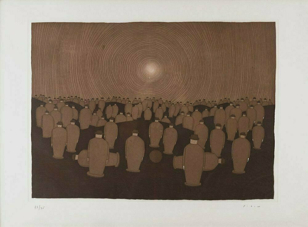 Jean Michel Folon, Composition, Etching, 1970s