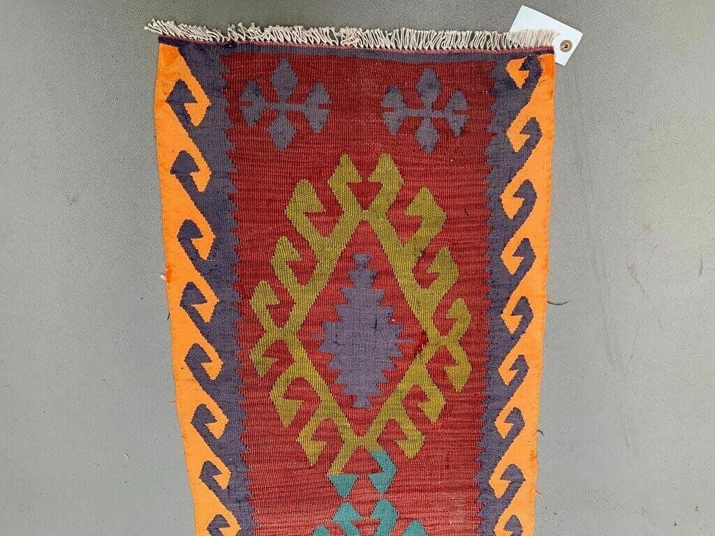 Vintage Turkish Mini Kilim 135x51 Cm Wool Small Kelim Runner, Shabby Chic photo Textiles