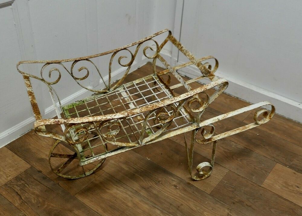 Wrought Iron Hand Cart Wheel Barrow For Plant Display photo furniture