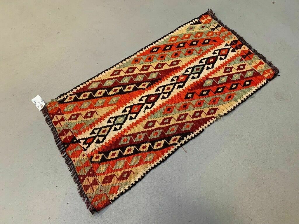 Vintage Turkish Mini Kilim 107x55 Cm Wool Small Kelim Runner, Shabby Chic photo for sale