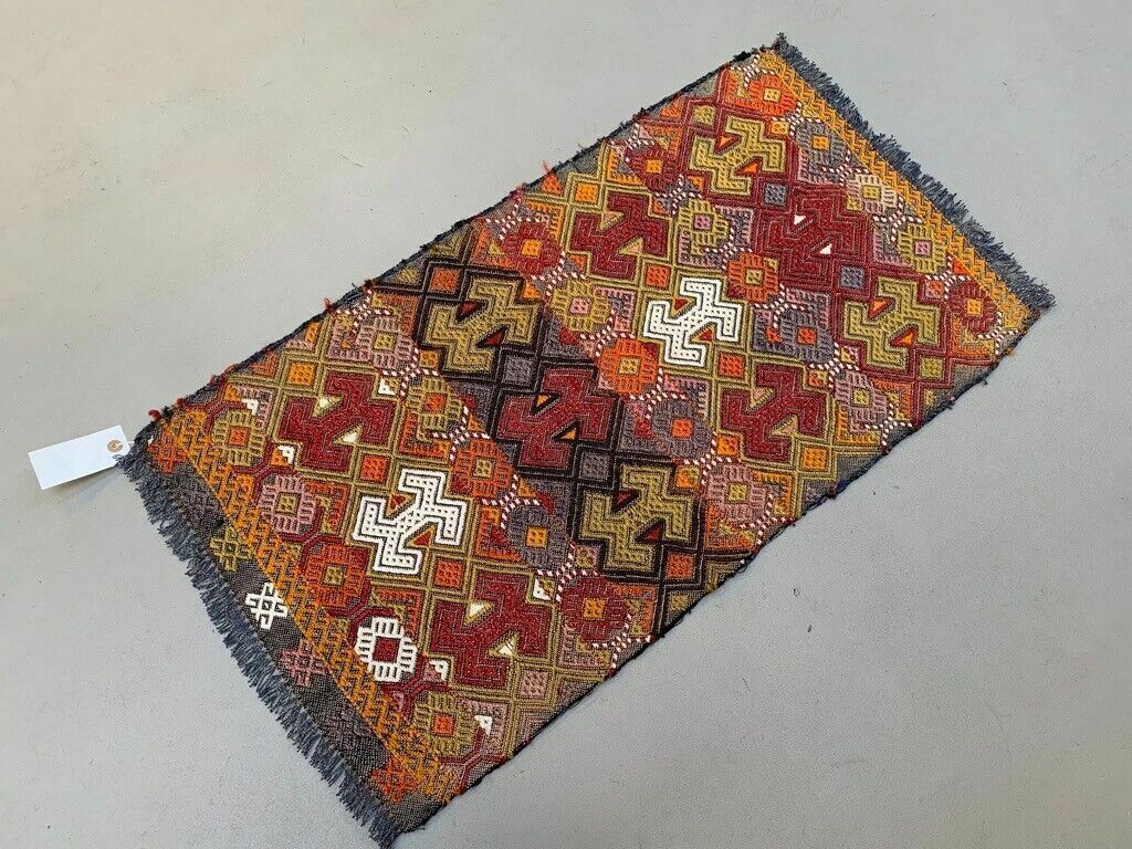 Vintage Turkish Mini Kilim 87x47 Cm Wool Small Kelim Runner, Shabby Chic photo for sale