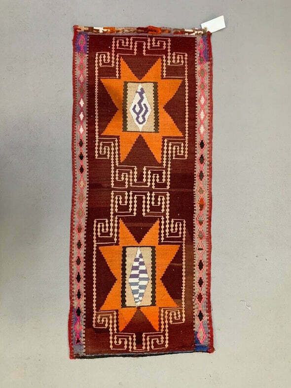 Vintage Turkish Mini Kilim 116x50 Cm Wool Small Kelim Runner, Shabby Chic